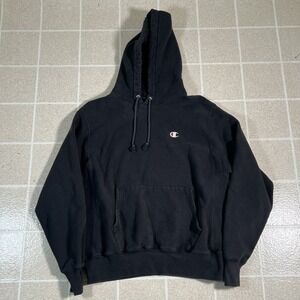 Vintage 90s Champion Reverse‎ Weave Hoodie Sweatshirt Mens Medium Black Pullover
